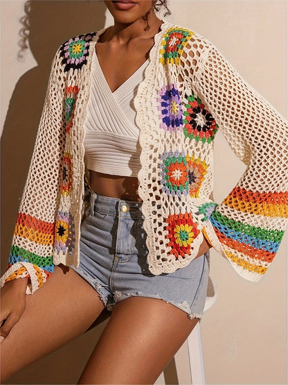 Serandi | Crochet Patch Cardigan mit Blumenmuster & Weiten Ärmeln für Damen