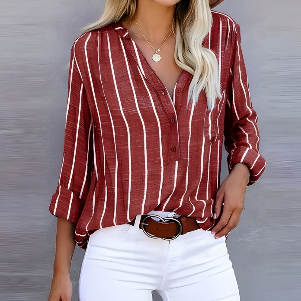 Damen Gestreifte Bluse mit Knopfleiste – Klassische Langarmbluse für Alltag, Büro und Freizeit