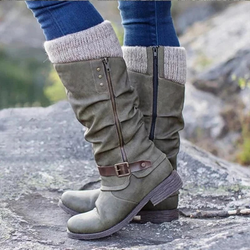 Criselda | Damen Winterstiefel mit Blockabsatz & seitlichem Reißverschluss | Hoch und Stylisch