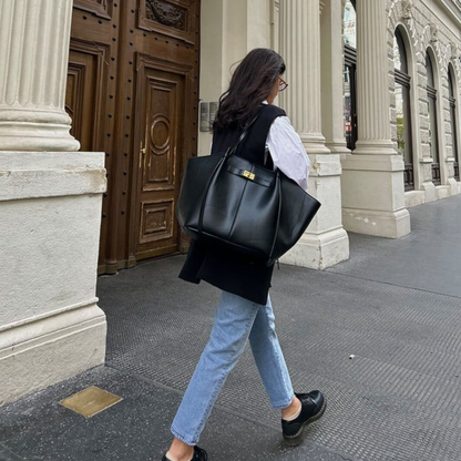 Damen Umhängetasche mit Drehverschluss – Geräumige Handtasche für Alltag, Arbeit und City-Looks