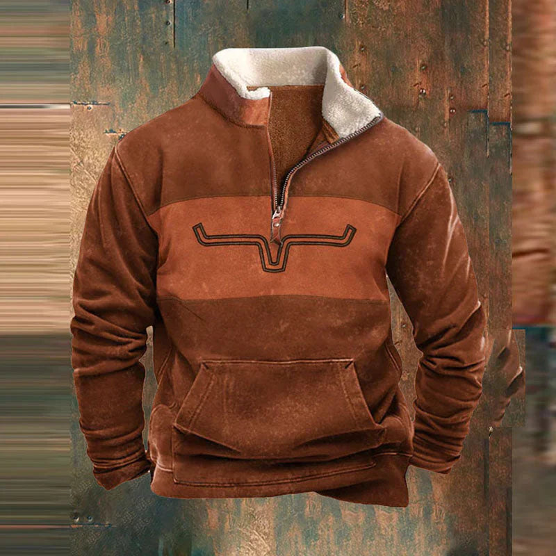 Carter – Herren Strickjacke mit Halb-Reißverschluss & Tribal-Muster | Komfortable Kangaroo-Taschen
