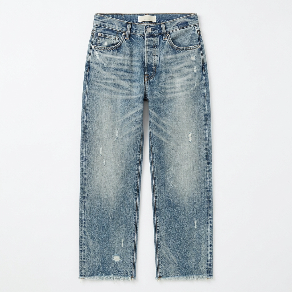 Damen Jeans | Gerade Jeans mit ausgefranstem Saum und lässiger Waschung