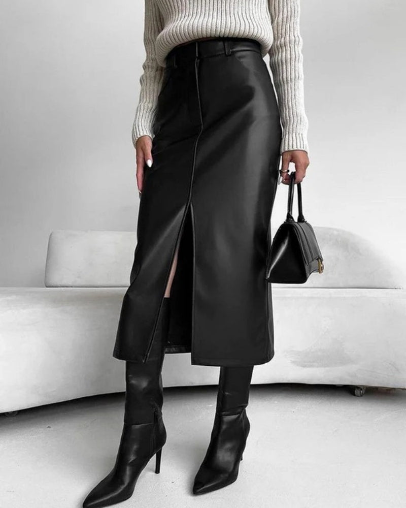 Damen High-Waist Midi-Rock mit Frontschlitz – Figurbetonter Rock für Alltag, Büro und elegante Outfits