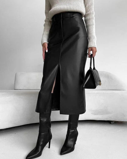 Damen High-Waist Midi-Rock mit Frontschlitz – Figurbetonter Rock für Alltag, Büro und elegante Outfits