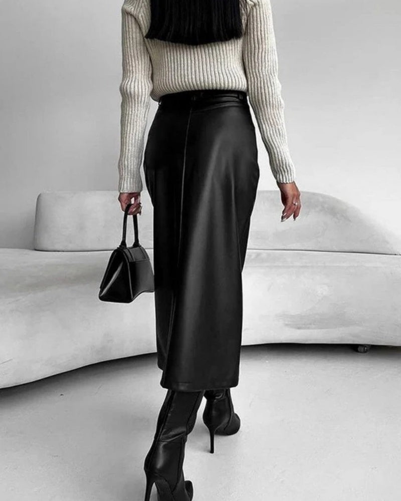 Damen High-Waist Midi-Rock mit Frontschlitz – Figurbetonter Rock für Alltag, Büro und elegante Outfits