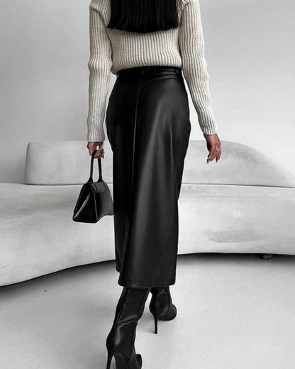 Damen High-Waist Midi-Rock mit Frontschlitz – Figurbetonter Rock für Alltag, Büro und elegante Outfits