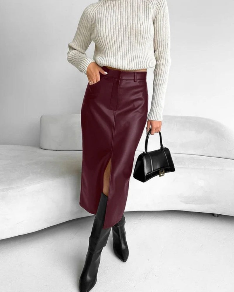 Damen High-Waist Midi-Rock mit Frontschlitz – Figurbetonter Rock für Alltag, Büro und elegante Outfits