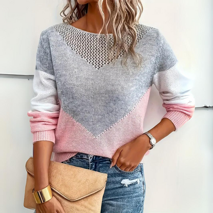Damen Pullover | Farbblock-Design mit lockerer Passform und Rundhalsausschnitt
