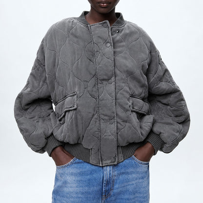 Damen Steppjacke | Oversized mit Druckknöpfen und Fronttaschen