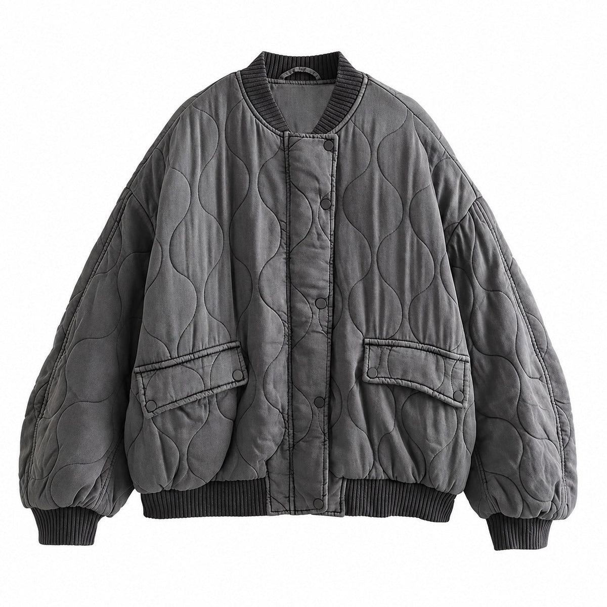Damen Steppjacke | Oversized mit Druckknöpfen und Fronttaschen