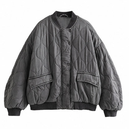 Damen Steppjacke | Oversized mit Druckknöpfen und Fronttaschen