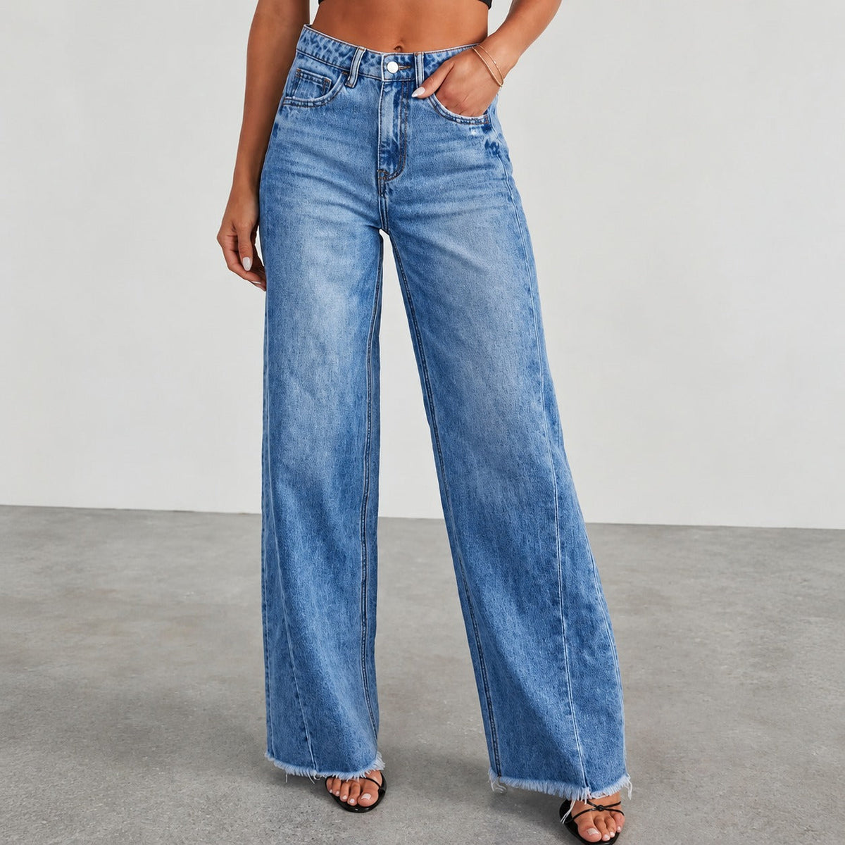 Damen Wide-Leg Jeans | High-Waist mit weitem Schnitt und Distressed-Saum