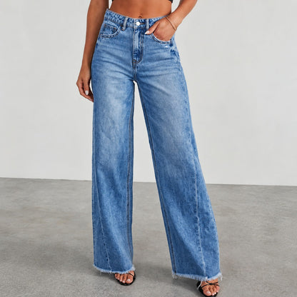 Damen Wide-Leg Jeans | High-Waist mit weitem Schnitt und Distressed-Saum