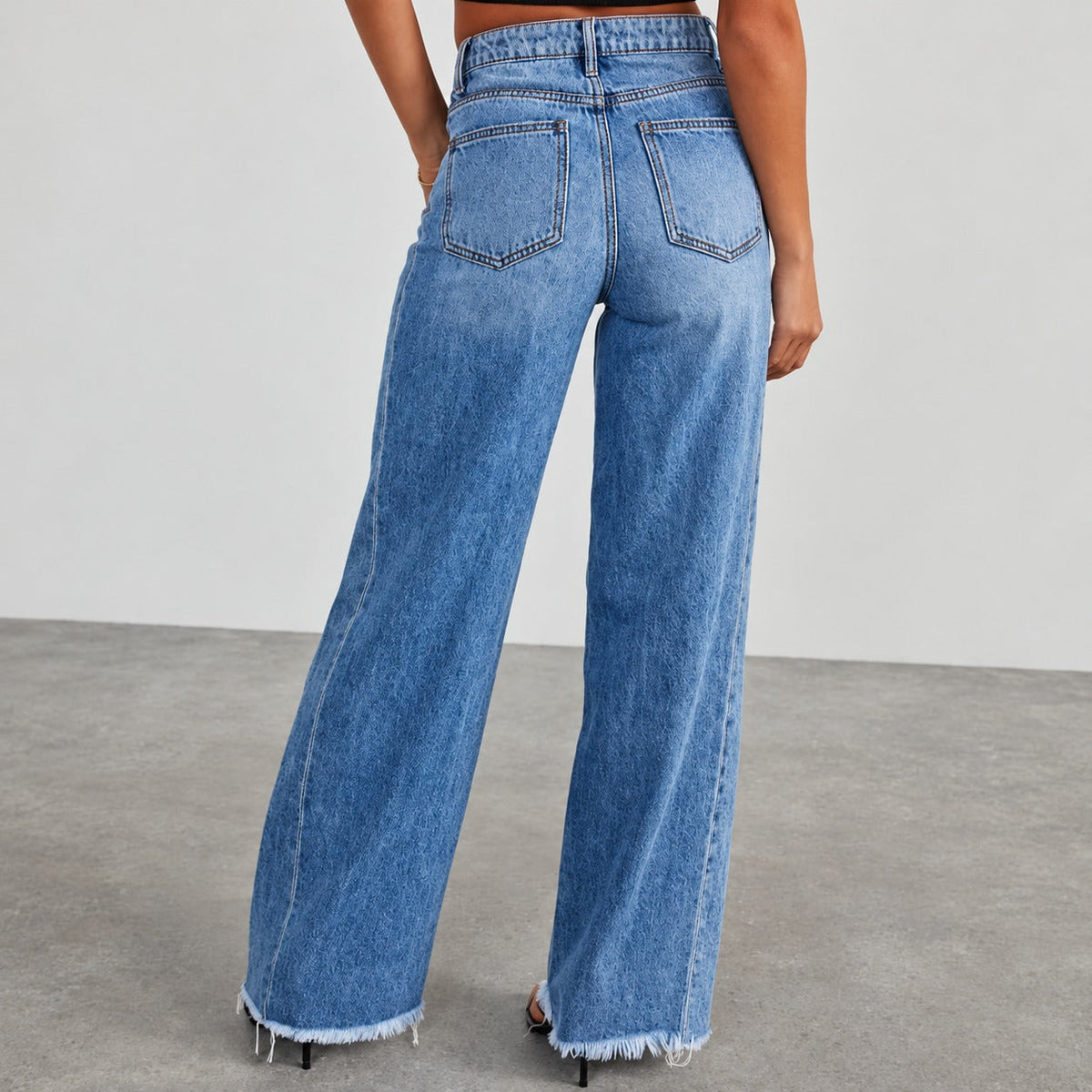 Damen Wide-Leg Jeans | High-Waist mit weitem Schnitt und Distressed-Saum