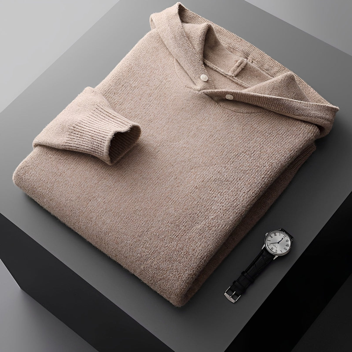 Herren Hoodie | Regular Fit mit Kontrastkragen und Knopfleiste