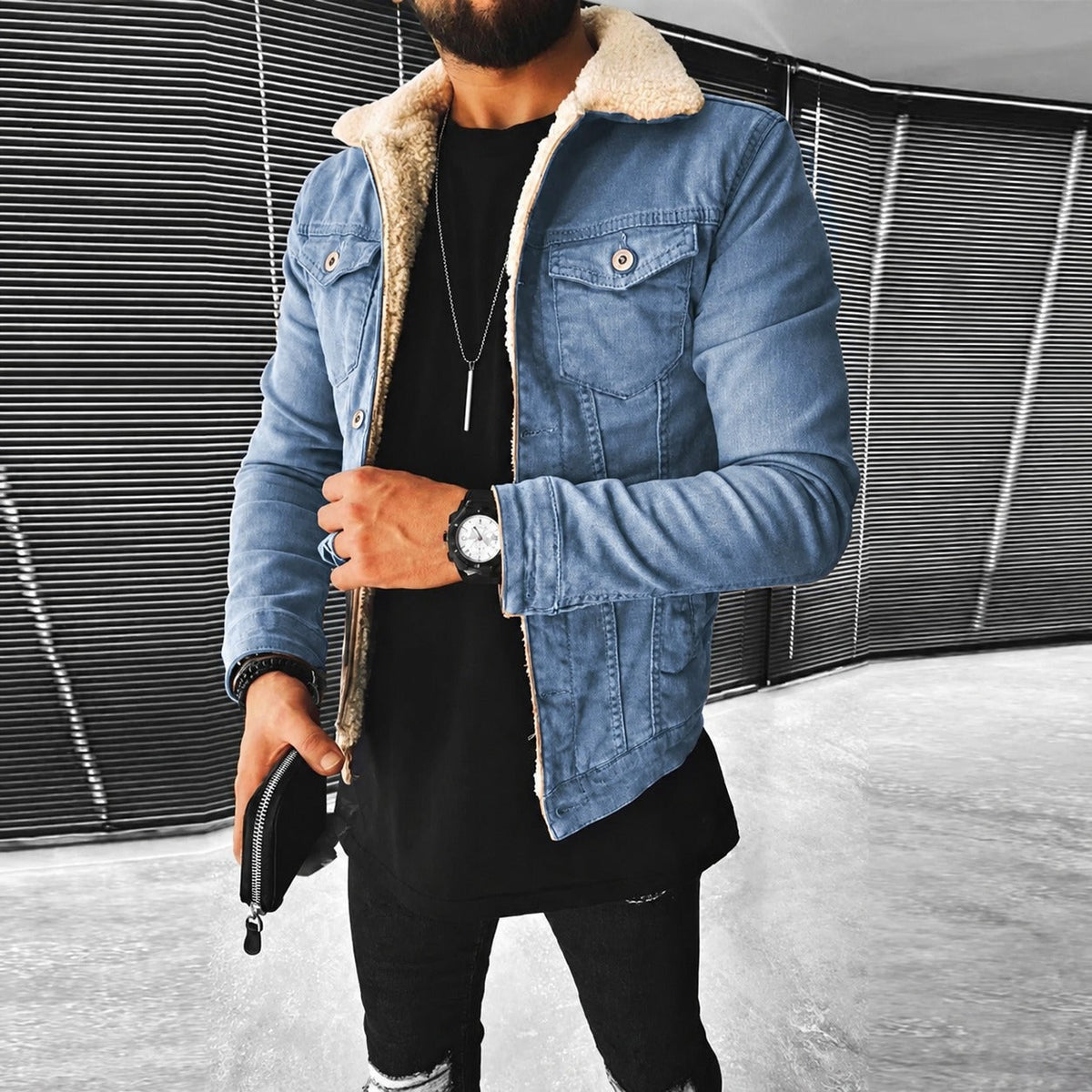 Herren Jacke | Tailliert mit Kontrastkragen und Knopfverschluss