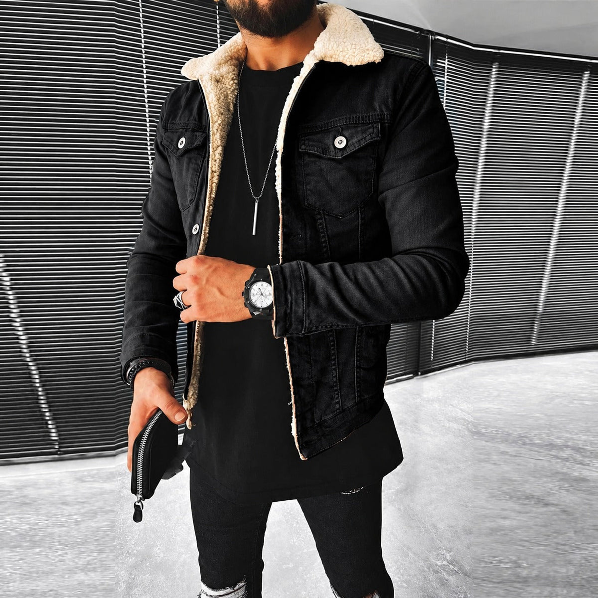 Herren Jacke | Tailliert mit Kontrastkragen und Knopfverschluss