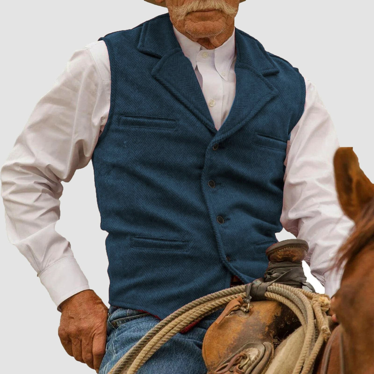 Herren Weste | Vintage-Hahnentritt mit Reverskragen und Knopfverschluss