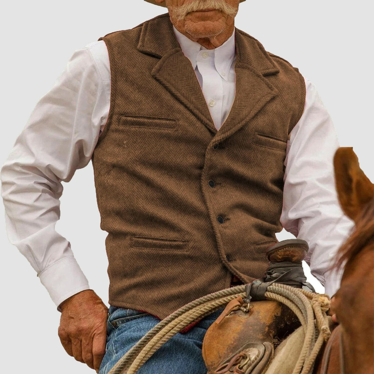 Herren Weste | Vintage-Hahnentritt mit Reverskragen und Knopfverschluss