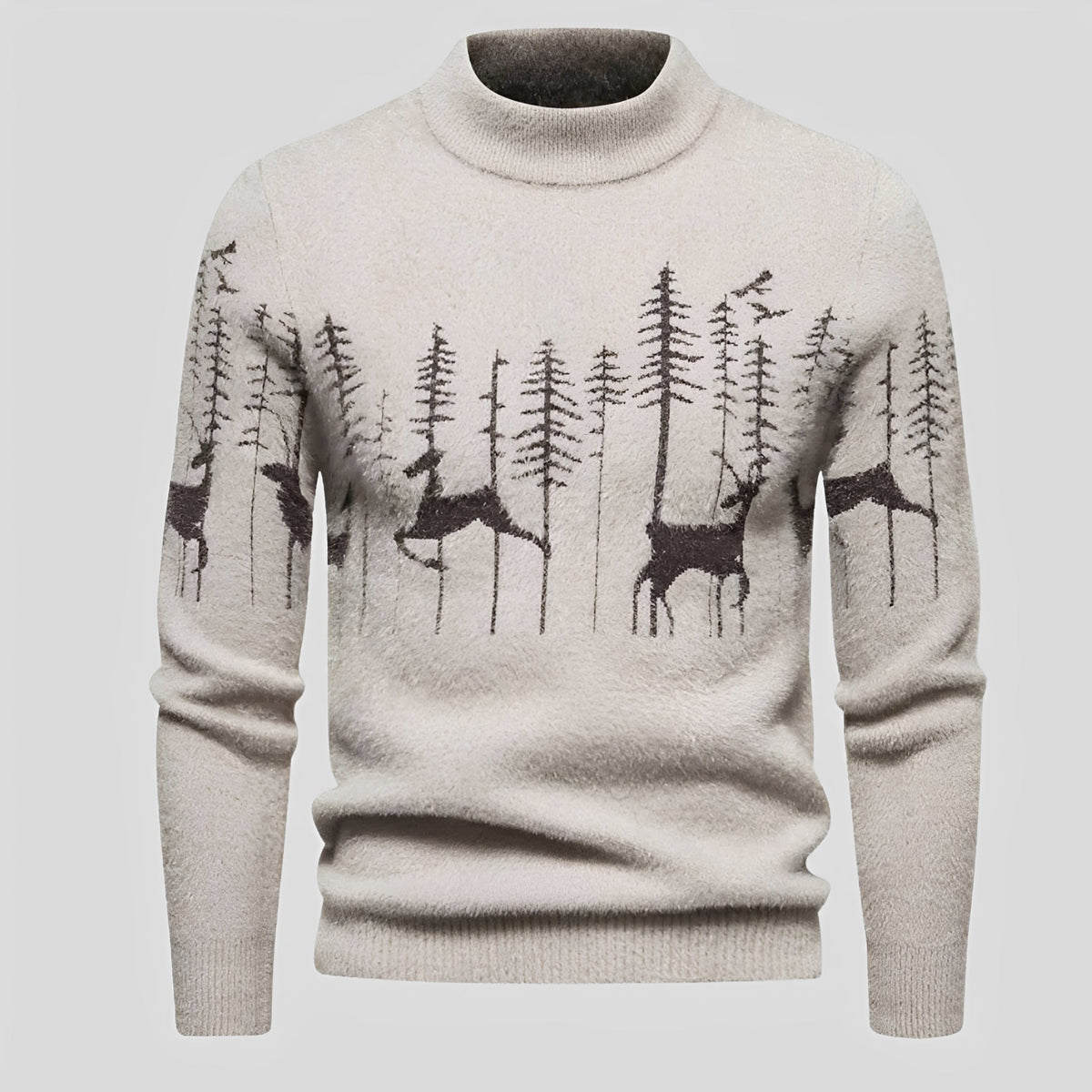 Herren Weihnachtspullover | Hirsch- und Waldmotiv mit Rundhalsausschnitt