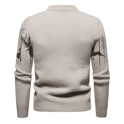 Herren Weihnachtspullover | Hirsch- und Waldmotiv mit Rundhalsausschnitt