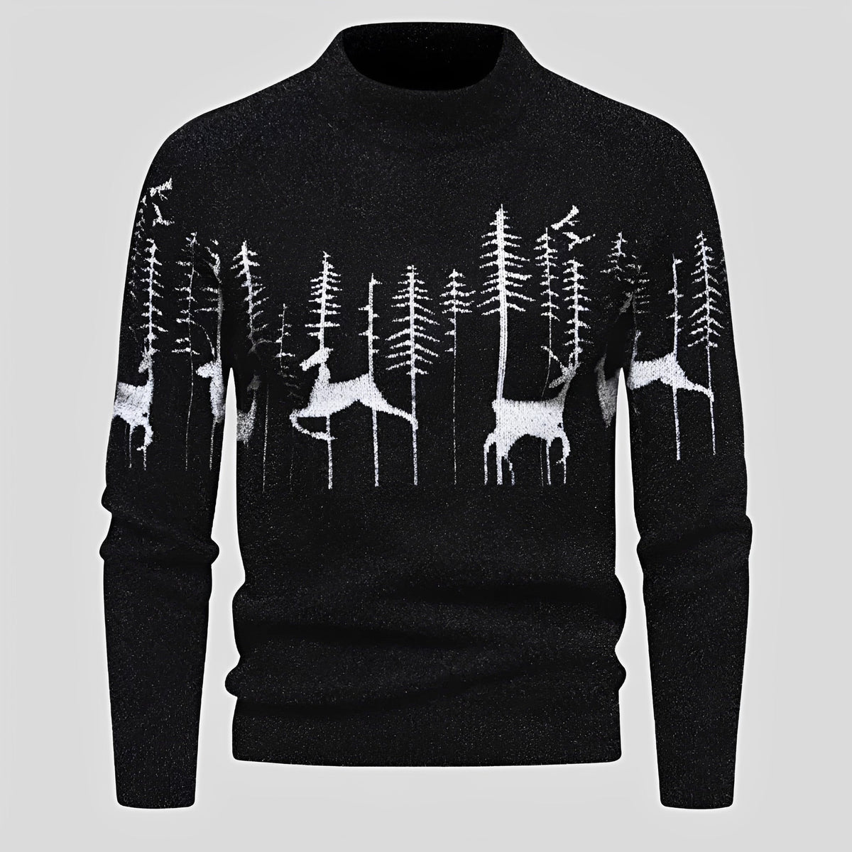 Herren Weihnachtspullover | Hirsch- und Waldmotiv mit Rundhalsausschnitt