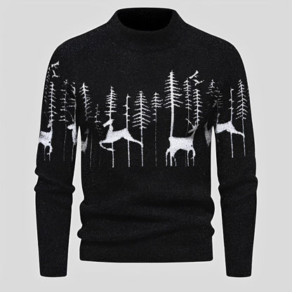 Herren Weihnachtspullover | Hirsch- und Waldmotiv mit Rundhalsausschnitt