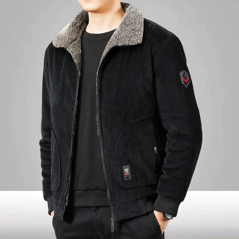 Mordaric | Herren Cord Bomberjacke mit Fleecekraag, gepolstert, Loose Fit & gerippten Bündchen