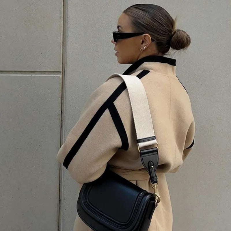 Karisse | Damen Blazer Mantel Khaki, Relaxed Fit, Wickelmodell mit Bindegürtel & Reverskragen