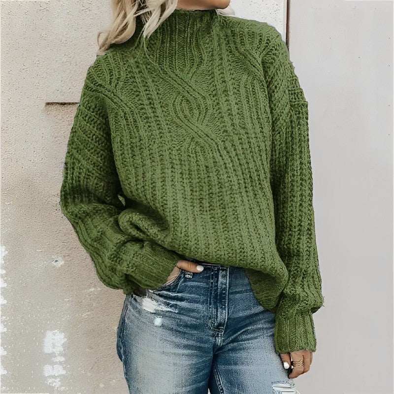 Dorelia | Damen Grobstrickpullover mit hohem Kragen in Uni-Farbe
