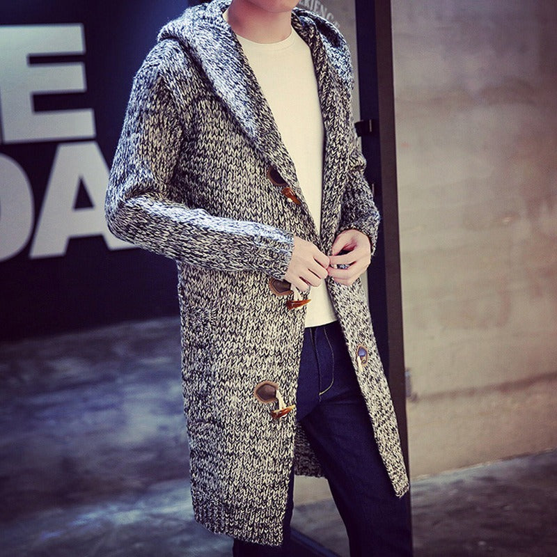 Justine | Herren Strick-Cardigan mit Kapuze, Regular Fit & Knebelknöpfen