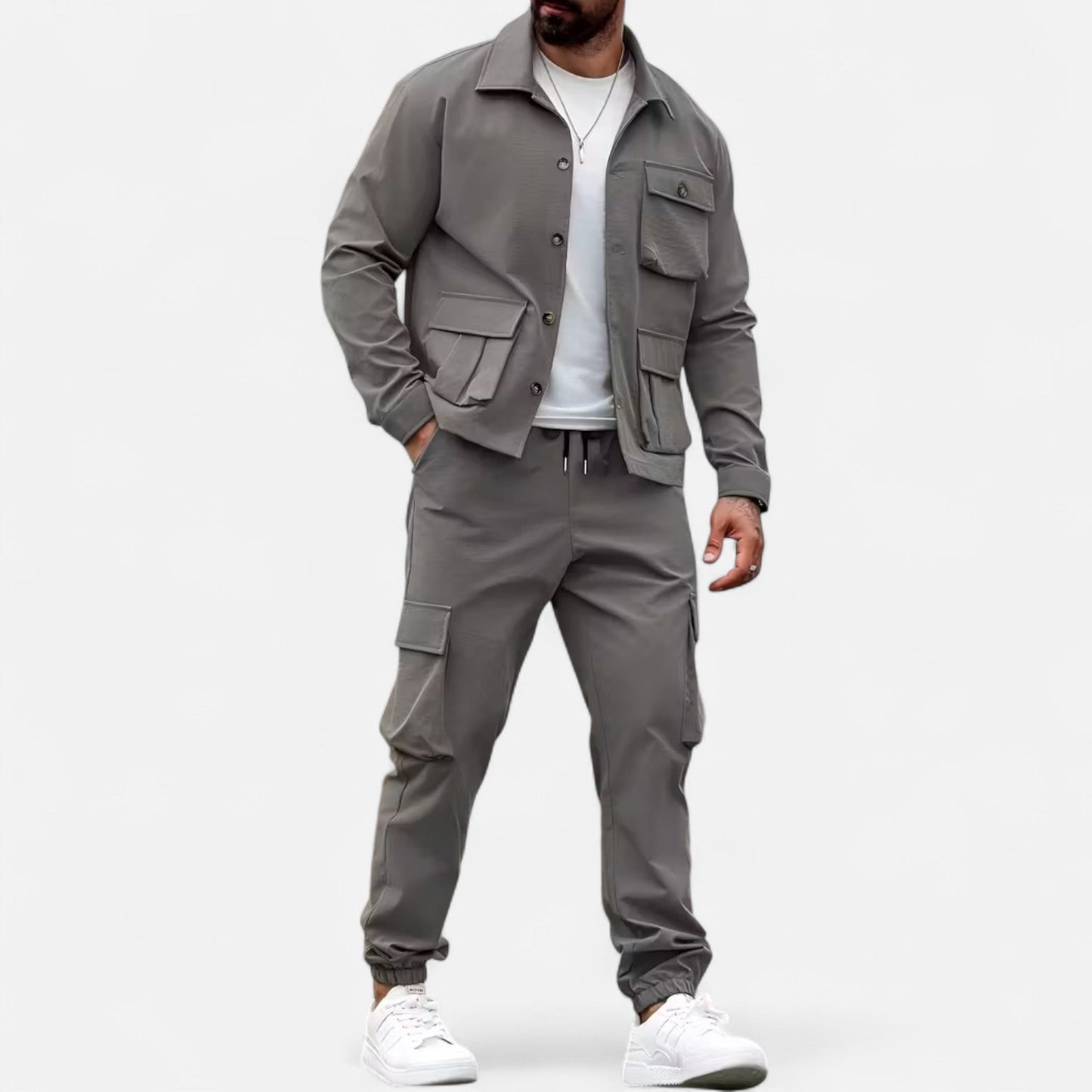 Holden | Herren Casual Workwear Set – Multi-Pocket Hemd & Jogger mit Kordelzug