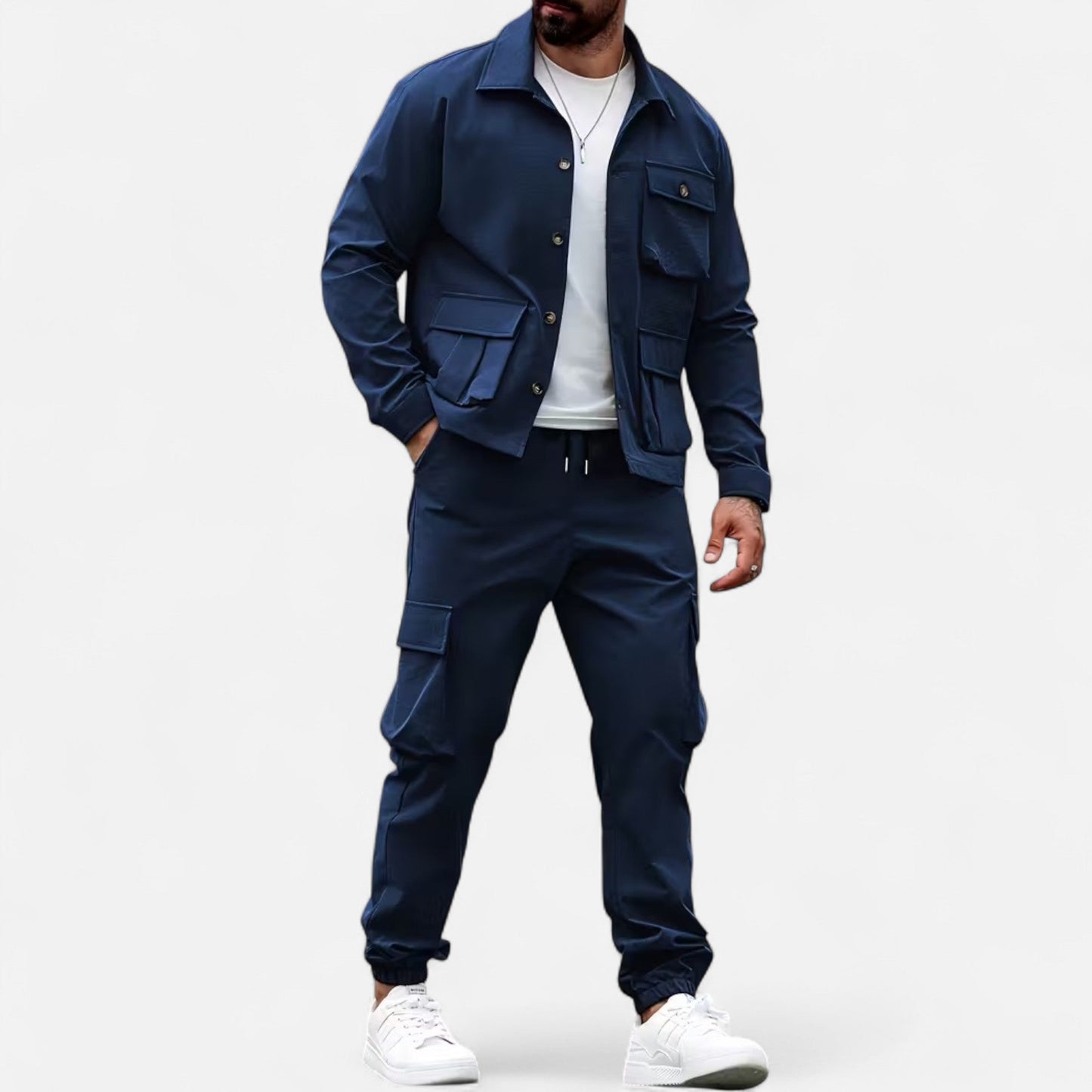 Holden | Herren Casual Workwear Set – Multi-Pocket Hemd & Jogger mit Kordelzug