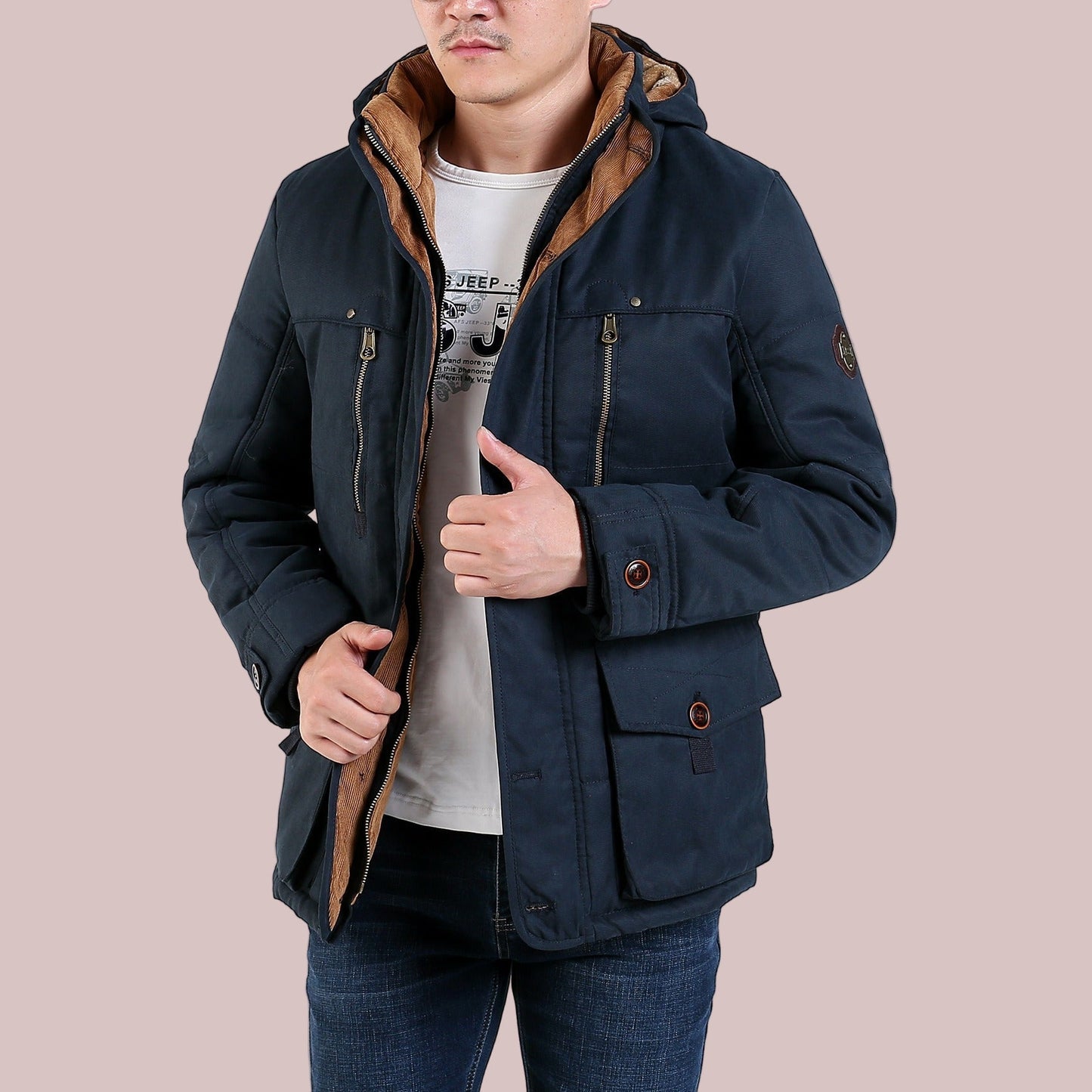 Naldric | Herren Parka Jacke, Mid-Length, gepolstert & isoliert mit Kapuze und praktischen Taschen