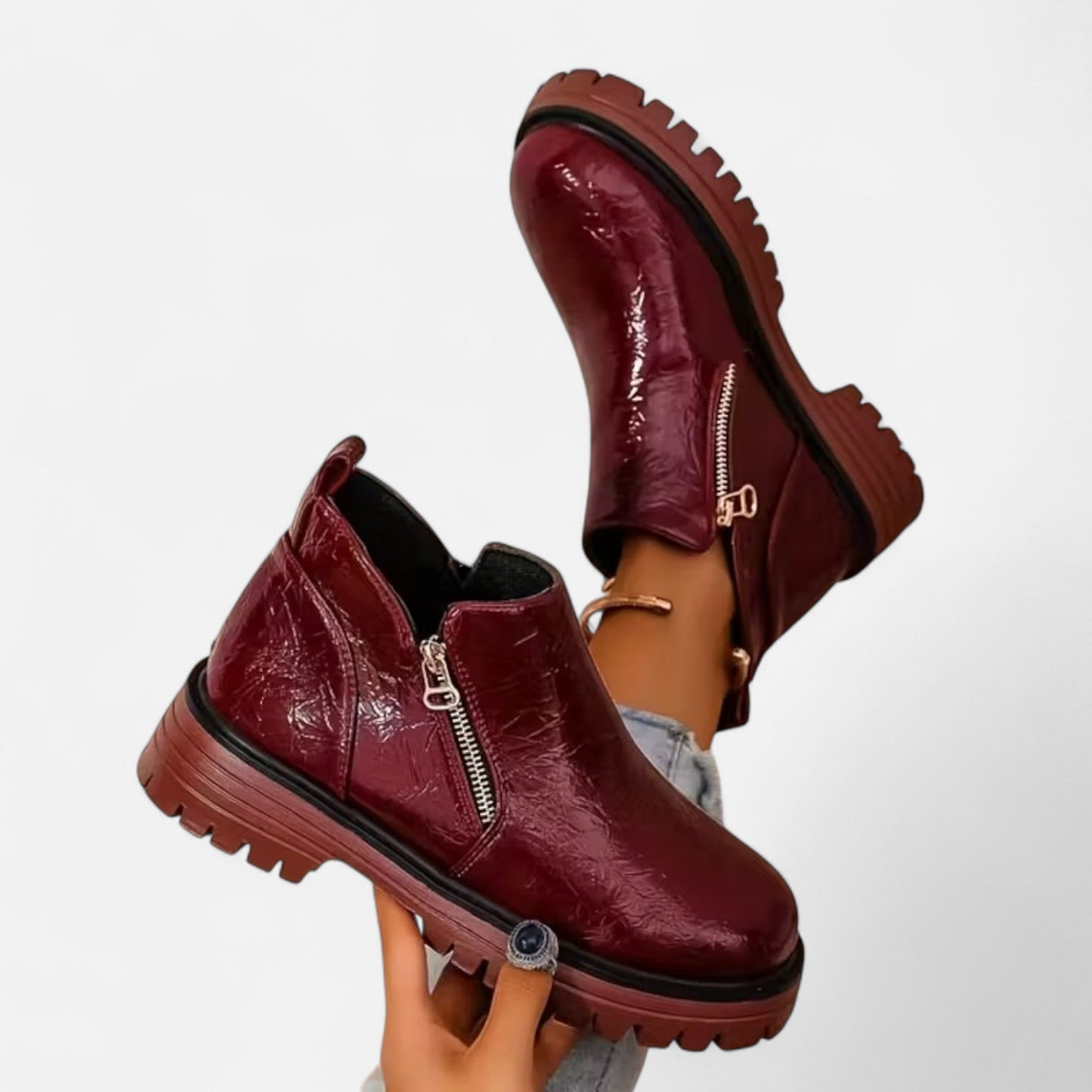 Syrenna | Damen Stiefeletten mit robuster Sohle – Seitlicher Reißverschluss & Kurzschaft Boots für Alltag & Freizeit