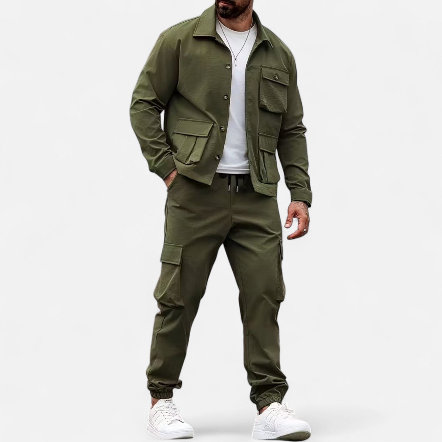 Holden | Herren Casual Workwear Set – Multi-Pocket Hemd & Jogger mit Kordelzug