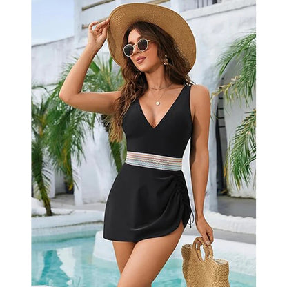 Perfy | Eleganter V-Ausschnitt Badeanzug mit Raffung an der Seite & figurformender Taille