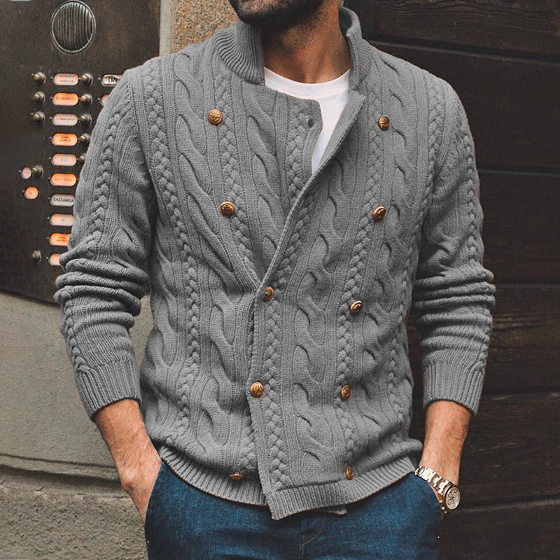 Ephram | Herren Strick Cardigan mit Zopfmuster und Doppelreihe-Knopfverschluss