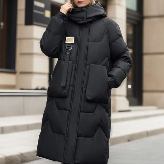 Katriel | Damen Winter Trenchcoat, Lang & Oversized, Gepolstert mit Kapuze und hohem Kragen
