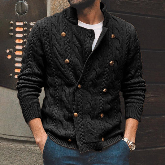 Ephram | Herren Strick Cardigan mit Zopfmuster und Doppelreihe-Knopfverschluss