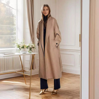 Inderra | Damen Trenchcoat in Midi-Länge mit Bindegürtel & Reverskragen