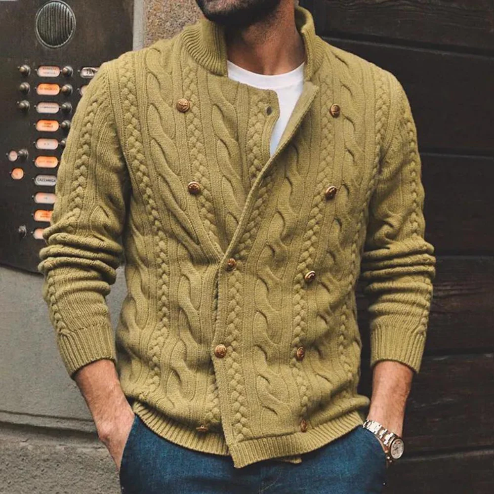 Ephram | Herren Strick Cardigan mit Zopfmuster und Doppelreihe-Knopfverschluss