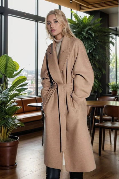 Inderra | Damen Trenchcoat in Midi-Länge mit Bindegürtel & Reverskragen