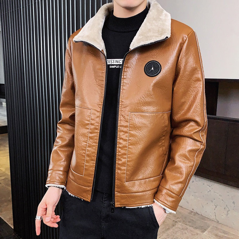 Enzario | Herren Kunstlederjacke Regular Fit mit Fleecekragen und Reißverschluss