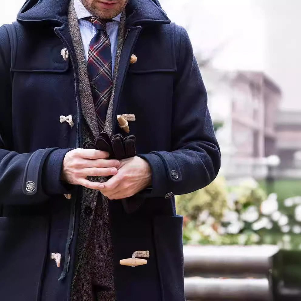 Valerio | Herren Trenchcoat, Regular Fit, halblang, mit Kapuze & Knebelverschluss