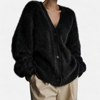 Tanisse | Damen Cardigan mit V-Ausschnitt – Lockerer, weicher Strick in Solider Farbe mit Knöpfen