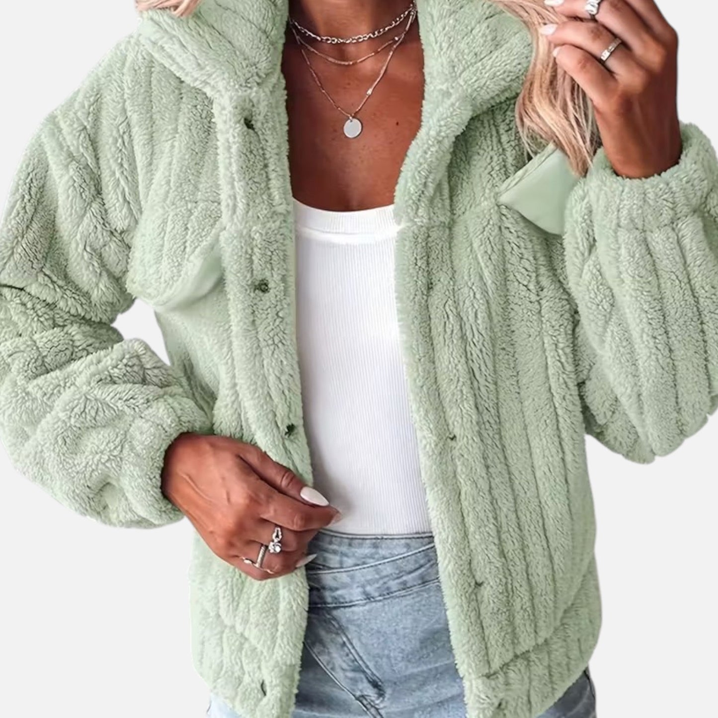 Talwina | Damen Casual Jacke aus Plüsch – Dicke, warme Jacke mit Reverskragen & Solider Farbe