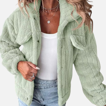 Talwina | Damen Casual Jacke aus Plüsch – Dicke, warme Jacke mit Reverskragen & Solider Farbe