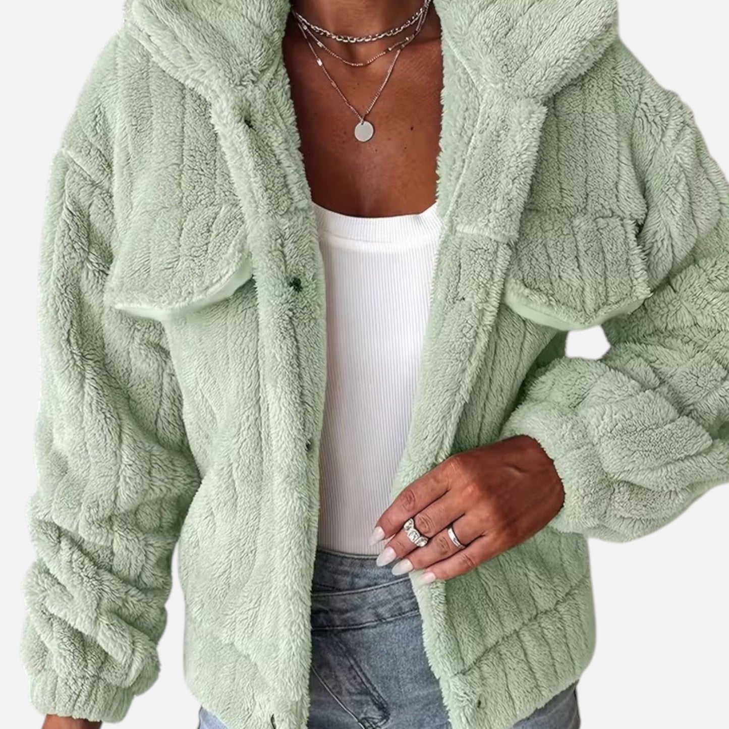 Talwina | Damen Casual Jacke aus Plüsch – Dicke, warme Jacke mit Reverskragen & Solider Farbe