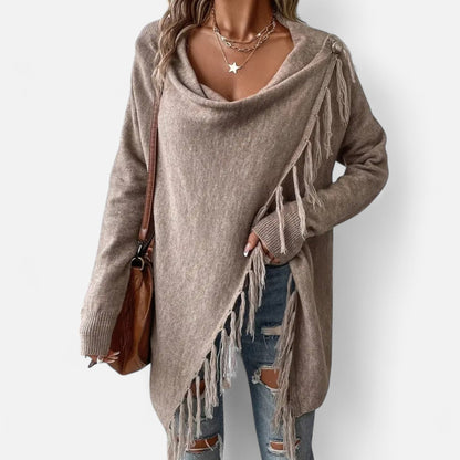 Stellora | Damen Fransen-Pullover mit V-Ausschnitt – Stylischer Strickpullover mit Tassel-Details für Herbst & Winter